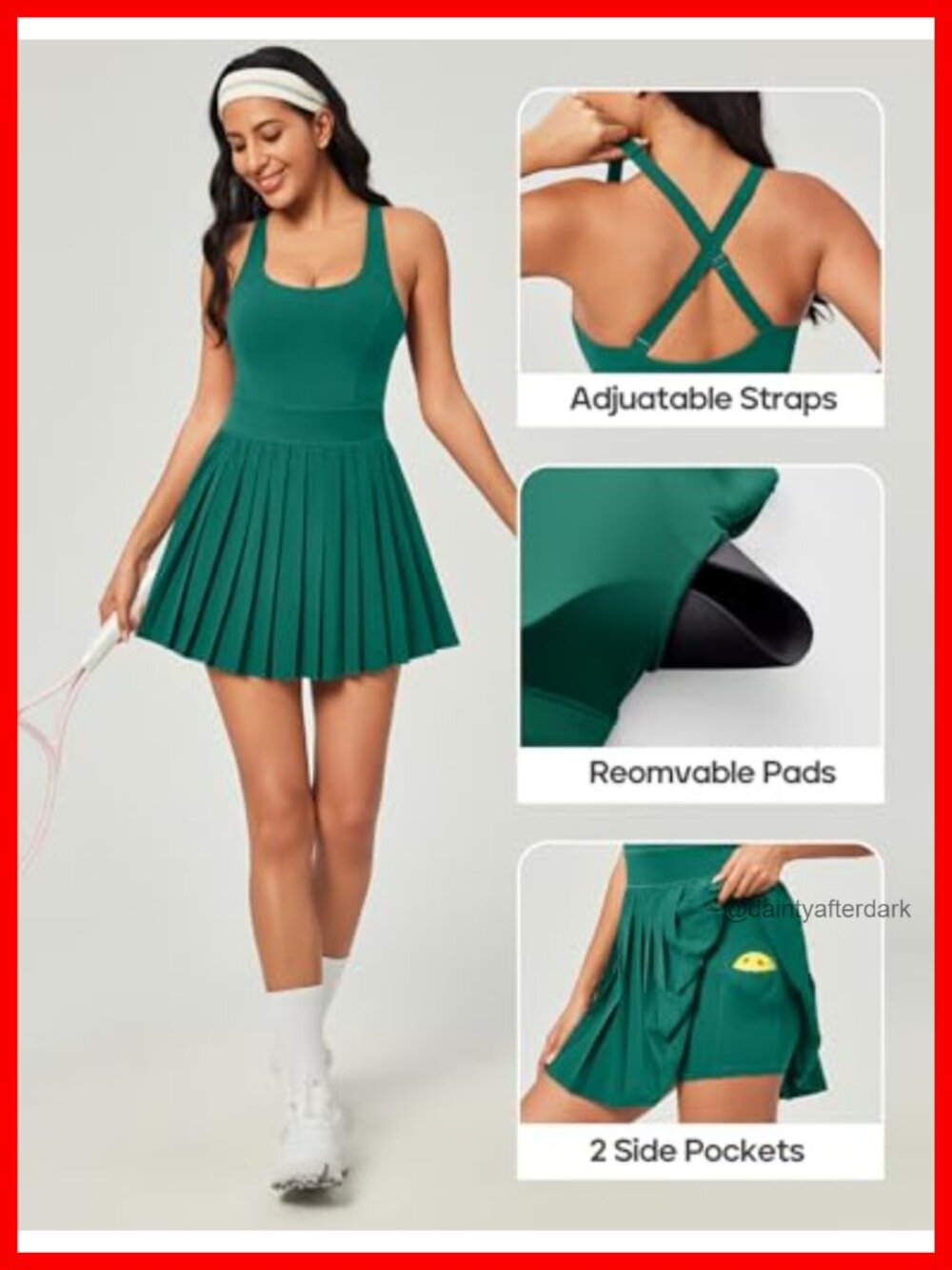 Tennis Dress with Shorts and Built-in Bra Athletic Dress with Pockets - Picture 4 of 4